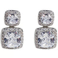 Silver Tone Dual Cushion Halo Clear Drop Stud Earrings view 5