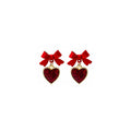 Red Ribbon Bow Glitter Heart Long Dangle Stud Earrings view 5
