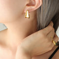 Abstract J Shape Sculptural Stud Earrings Gold Steel view 4