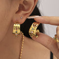 Hammered C Hoop Earrings Open Cuff Ring Multicolor Zircon view 4