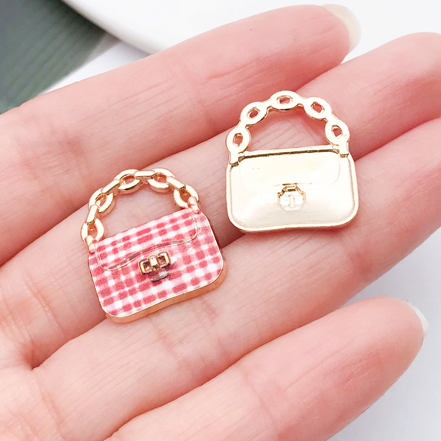 Enamel Printed Zinc Alloy Handbag Charm Pendants for Earrings Necklace Keychain Making