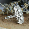 Art Deco Three-Round-Stone Elongated Plaque Ring In Silver Tone view 3