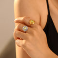 Green Glass Square Stud Earrings And Open Disc Rings view 3