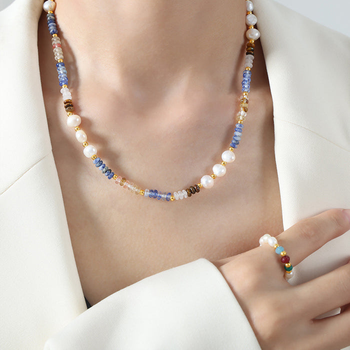 Pearl Multicolor Abacus Bead Gold Spacer Collar Necklace