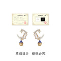 Gold Crystal Crescent Moon Blue Castle Drop Earrings Two Styles view 3