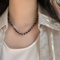 Black White Bead Pendant or Black Gold Geometric Necklace view 4