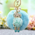 Fabric Flower Bear Keychains in Pink and Blue with Pom Pom Options view 4