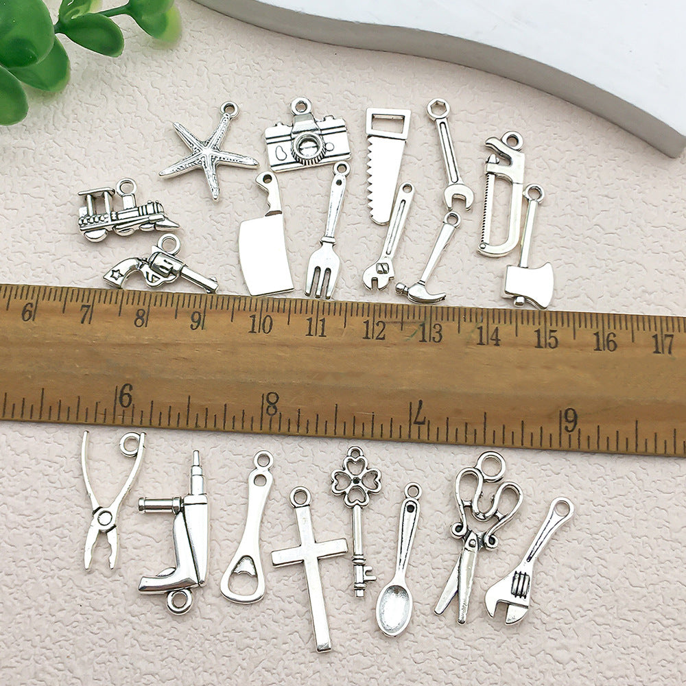 Zinc Alloy Cross Fork Scissors Gun Tool Charm Pendant for DIY Bracelet Jewelry