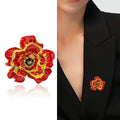 Layered Enamel Camellia Brooch With Crystal Center view 2