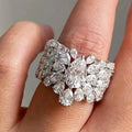Pear-Shaped Solitaire Floral Cluster Extra-Wide Ring In Silver Tone view 2