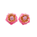 Layered Pink and Gold Flower Statement Stud Earrings view 5