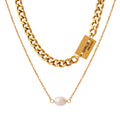 Double Layer Curb Chain GIRLS Tag Pearl Pendant Necklace view 5