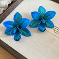 Colorful Resin Orchid Stud Earrings In Five Tropical Shades view 9