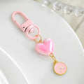Pink Pearlescent Heart And Round Initial Letter Keychain view 6