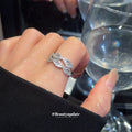 Silver Open Rings Wave Crystal And Green Square Stone view 3
