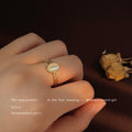 Gold Tone White Oval Cat Eye Clear Stone Adjustable Open Ring view 2