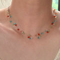 Delicate Silver Tone Necklace with Multicolor Bead Clusters view 1