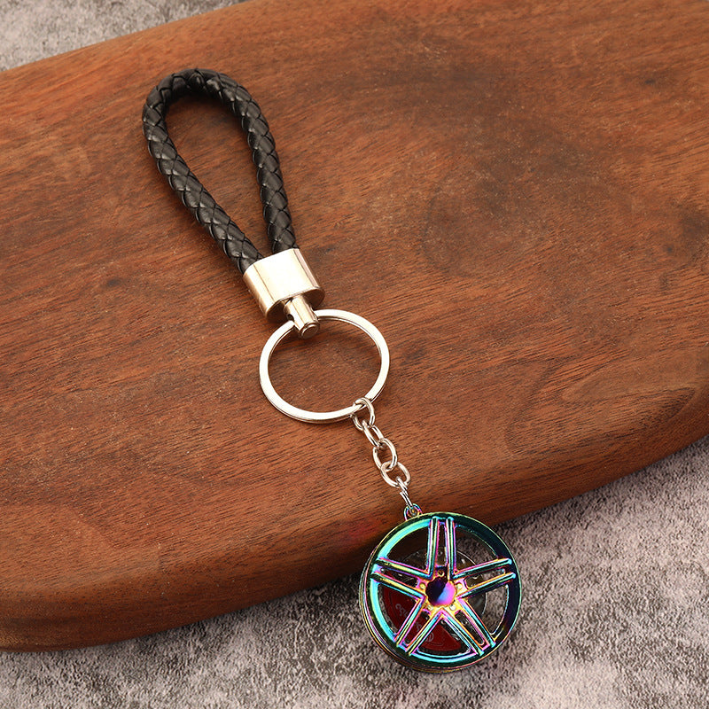 Car Wheel Rim Metal Keychain with Brake Disc Auto Enthusiast Pendant