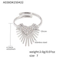 Open Heart Ring Zircon Pave Sunburst Rays Gold Silver Steel view 7