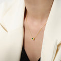 Gold Square Green Stone Pendant Necklace Beaded Frame view 4