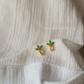 Mini Pineapple Crystal Stud Earrings Yellow Green Gold Tone view 1