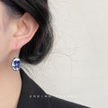 Blue White Ceramic Tulip Oval Drop Earrings Silver Hooks view 2