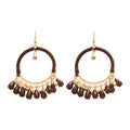 Thread Wrapped Hoop Beaded Fringe Hook Earrings Statement Pair view 5