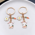 Two-Style White Easter Bunny Carrot and Daisy Charm Keychain view 1