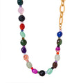 Multicolor Faceted Agate Bead Gold Oval Link Necklace view 5