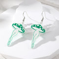 Silver Tone Mushroom Legs Printed Acrylic Hook Earrings view 2