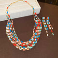 Multi-Strand Tube Bead Necklace Earring Sets Five Colors view 9