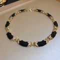 Gold Cross Link Enamel Segment Choker Black White Pair view 7
