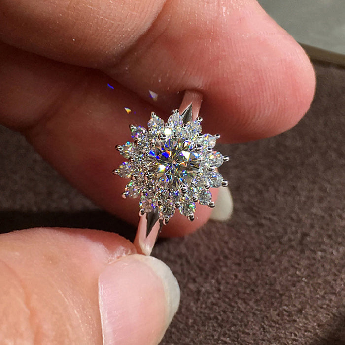 Round Floral Clear Stone Cluster Ring In Gold And Silver Tones