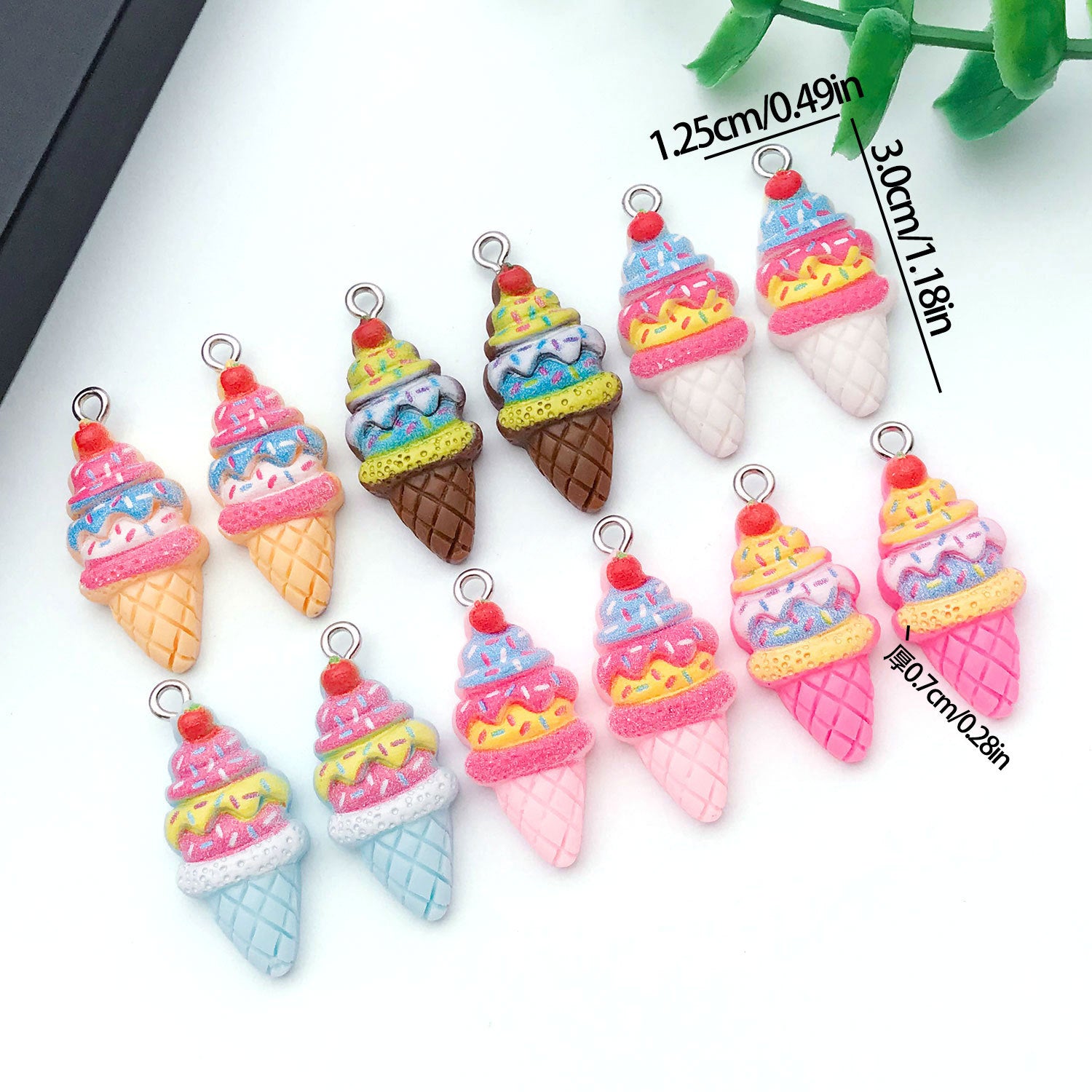 Resin Strawberry Ice Cream Cone charm pendants for DIY necklace bracelet earrings