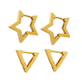 Gold Steel Geometric Star Triangle Huggie Hoop Earrings view 5