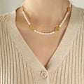 White Freshwater Pearl Necklace With Gold Fu Coin Discs view 6