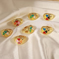 Gold Enamel Four Heart Clover Signet Ring Adjustable view 4