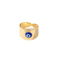 Gold Tone Wide Cuff Evil Eye Adjustable Rings in Eight Colors view 5