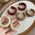 Textured Woven Hoop Earrings in Ivory and Burgundy view 3