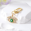 Gold Tone Crystal Lash Enamel Evil Eye Clip Keychains in Five Colors view 2