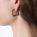 Gold Steel Black Enamel Irregular C Shape Geometric Earrings view 4