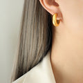 Chunky Thick Smooth C-Shape Hoop Earrings Gold Or Steel Tone view 7