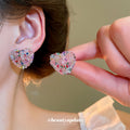 Multicolor Crystal Disc Stud Earrings with Polished Metal Details view 4