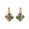 Gold Leverback Green Red Enamel Floral Pearl Earrings view 5