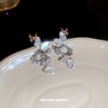 Silver Butterfly Cascade Stud Earrings With Blue Accents view 4