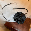 Satin Rose Flower Cord Choker Necklace Six Color Styles view 2