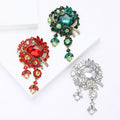 Large Crystal Floral Cluster Brooch With Two Dangling Drops view 2
