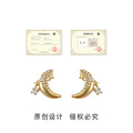 Gold Crescent Moon Star Crystal Earrings Stud and Clip view 3