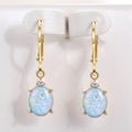 Gold Rose Silver Blue Oval Stone Leverback Clip Earrings view 5