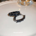 Black Crystal Heart Hoop Earrings With Gold Tone Charms view 4